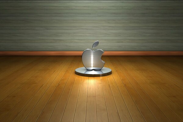 Logo en métal d Apple sur le revêtement en bois