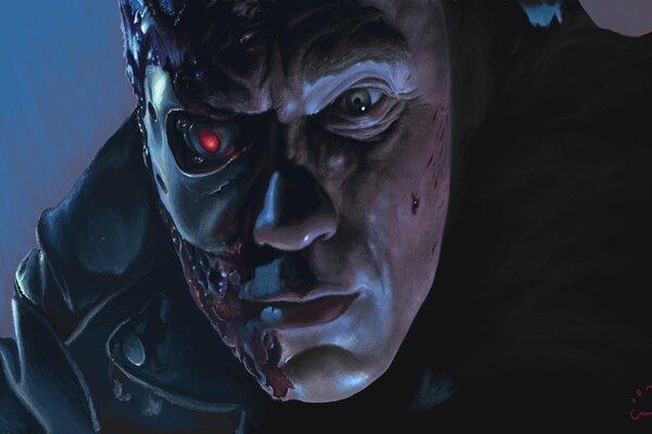 Terminator visage gros yeux rouges