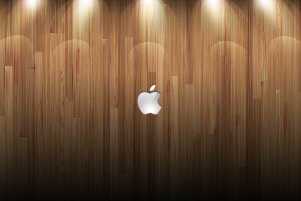 Logotipo de Apple sobre fondo de madera