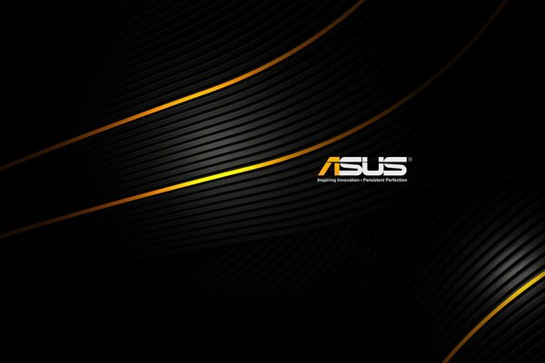 ASUS-Logo auf schwarzem Hintergrund und gelben Streifen