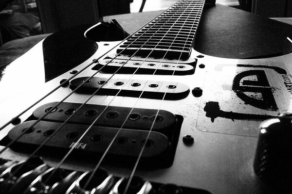 Photographie noir et blanc instruments de musique guitare électrique