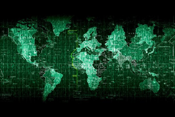 Weltkarte in Form einer grünen Matrix