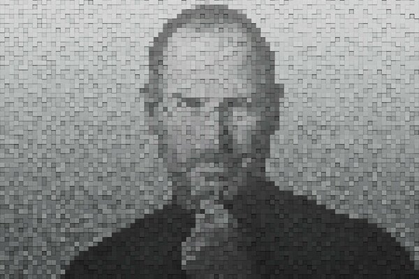 Portrait Pixel de Steve Jobs en noir et blanc