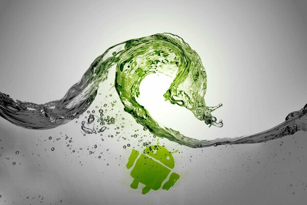 The android logo submerged under water