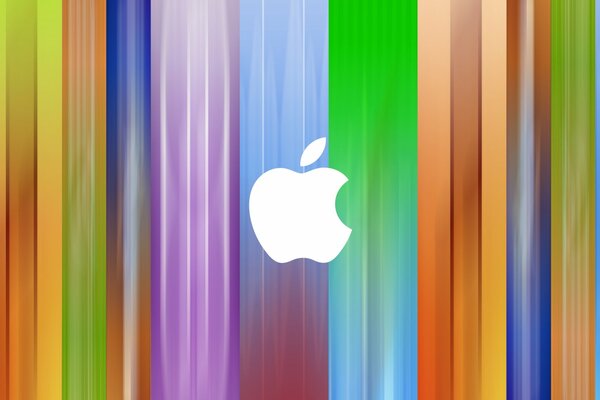 On a multicolored background, the apple logo