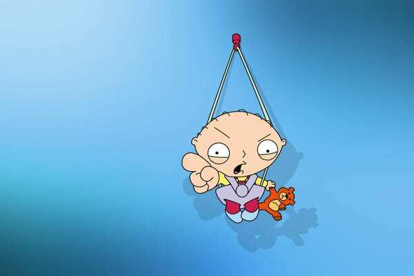 Stewie s Baby von den Griffin s auf blauem Hintergrund