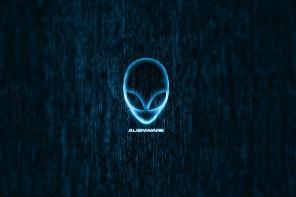 Logo alieno alienware con bagliore blu