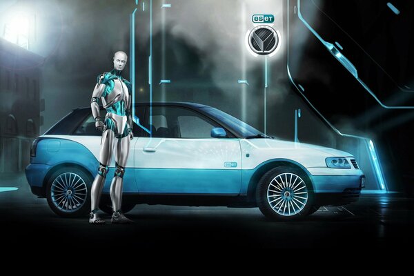 Robot eset sullo sfondo di Audi A3, imposta il tono virtuale