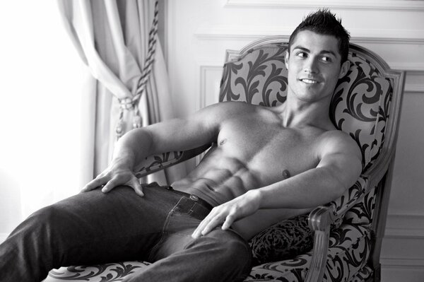 Football player Ronaldo in a rubber chair