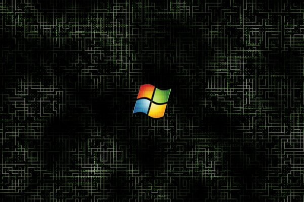 Das Windows-Logo auf einem Hintergrund aus grünen und weißen Linien