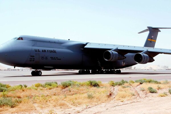 The cargo plane landed at its base