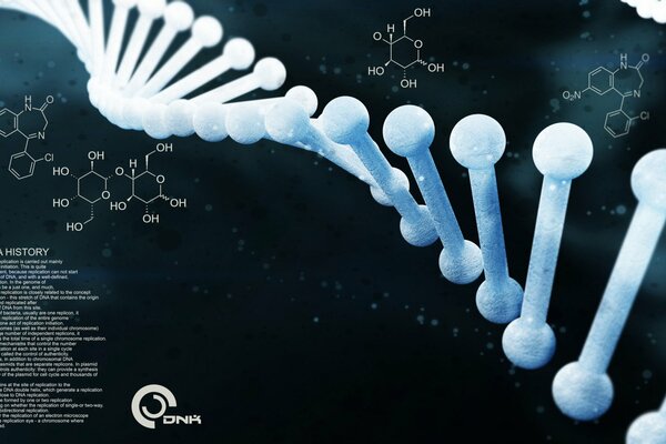 DNA con etichette e formule chimiche