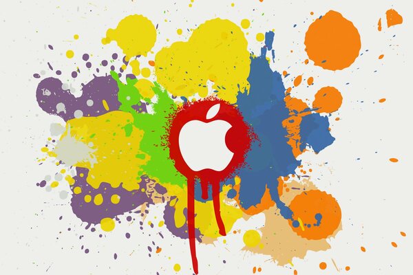Логотип яблока mac на фоне цветных пятен