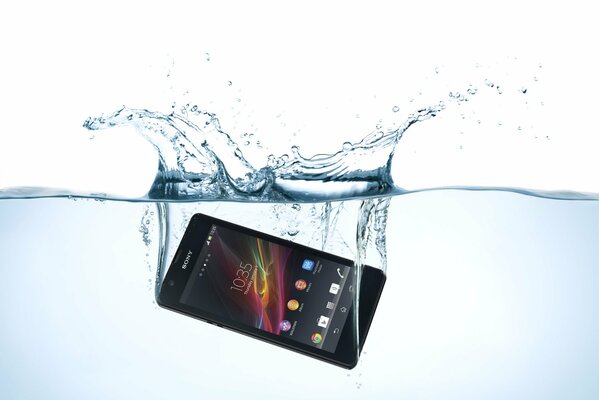 Sony Xperia mobile phone in the water