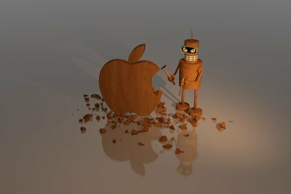 Drewniany człowiek robi jabłko