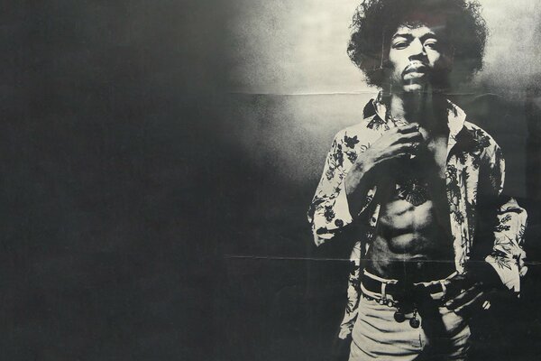 Czarno-białe zdjęcie Jimiego Hendrixa