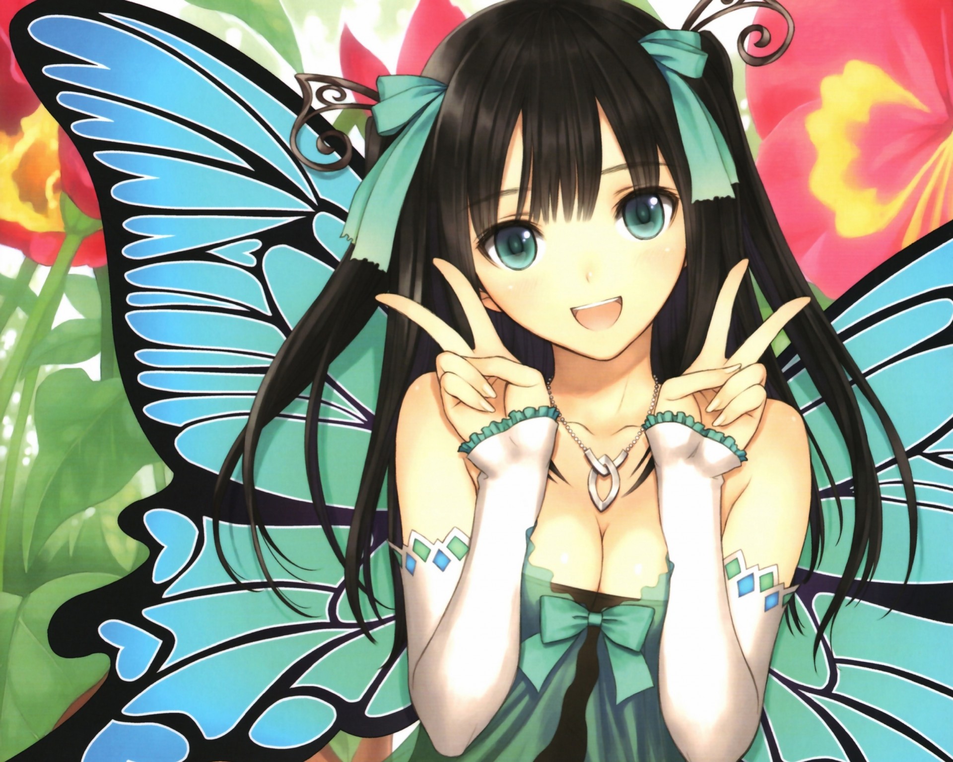 wings black hair green eye