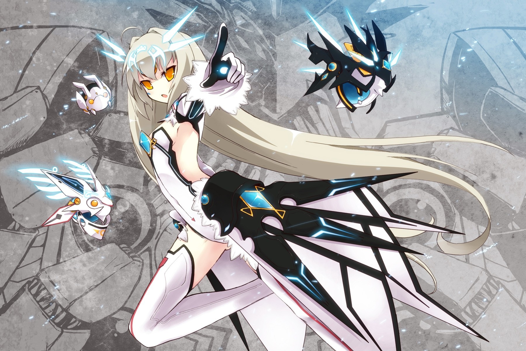 robot gants cheveux longs eve elsword bas cheveux blancs thighhigh