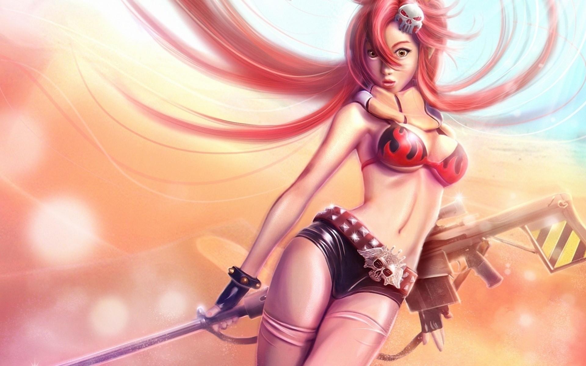 short art arme fille crâne écharpe gurren lagann