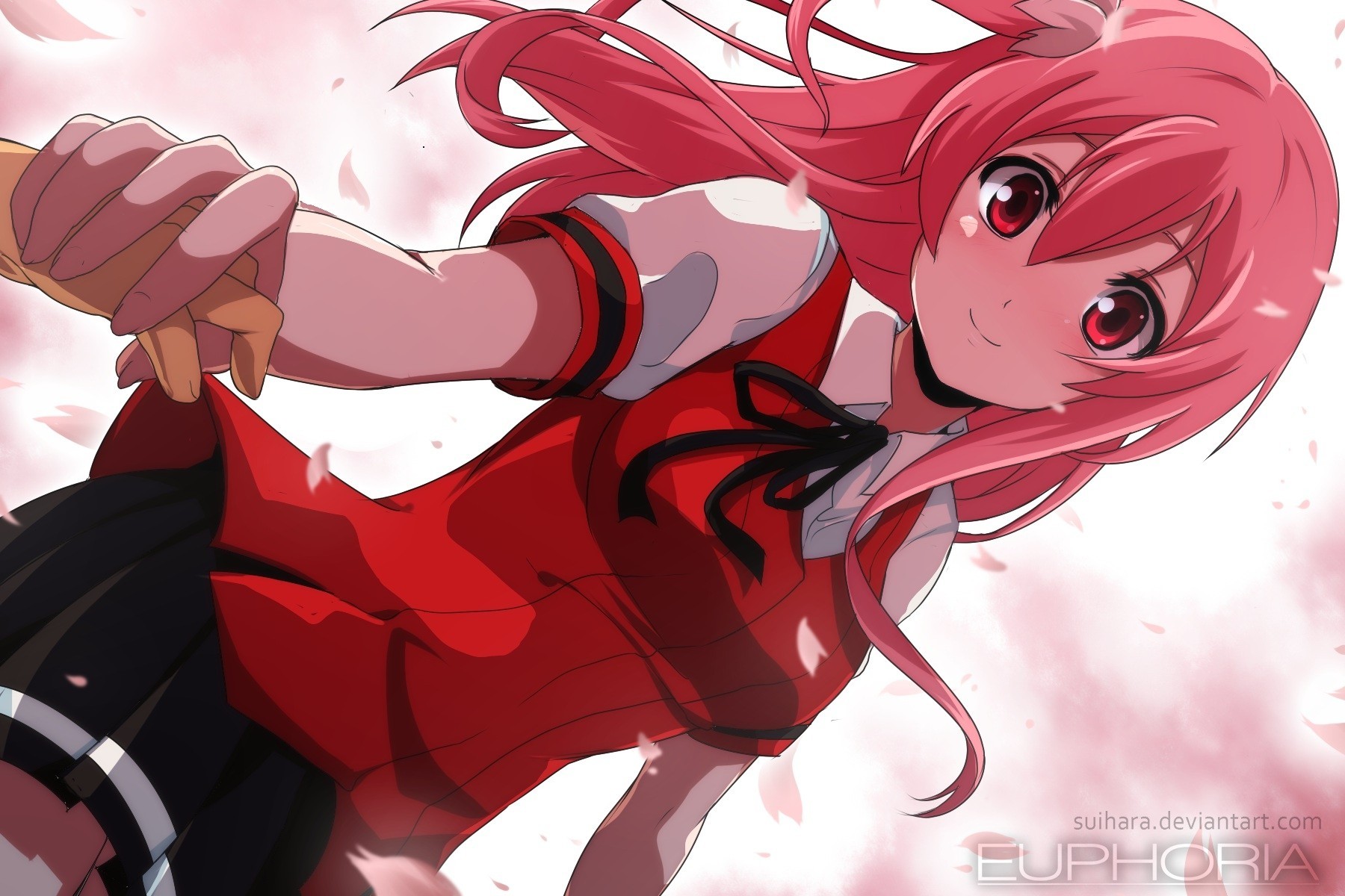 tagme pink hair petals seifuku red eye