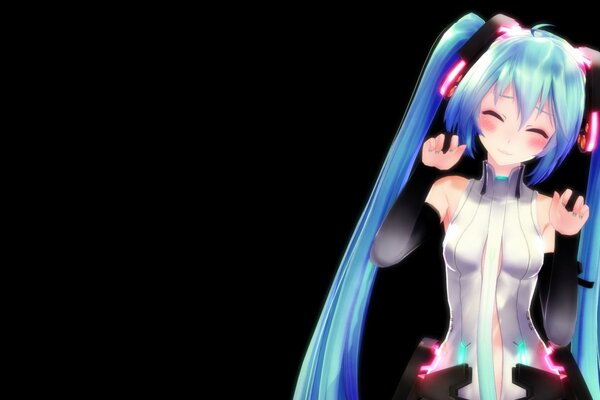 Cute hatsune miku on a black background