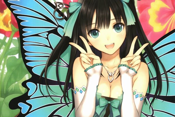 Anime girl avec des ornements verts