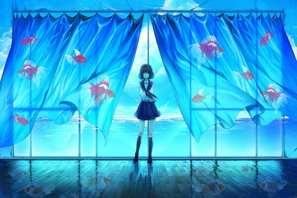 Seifuku anime with fish