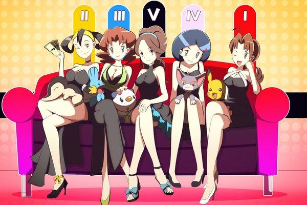 Girls with pokemon on the couch