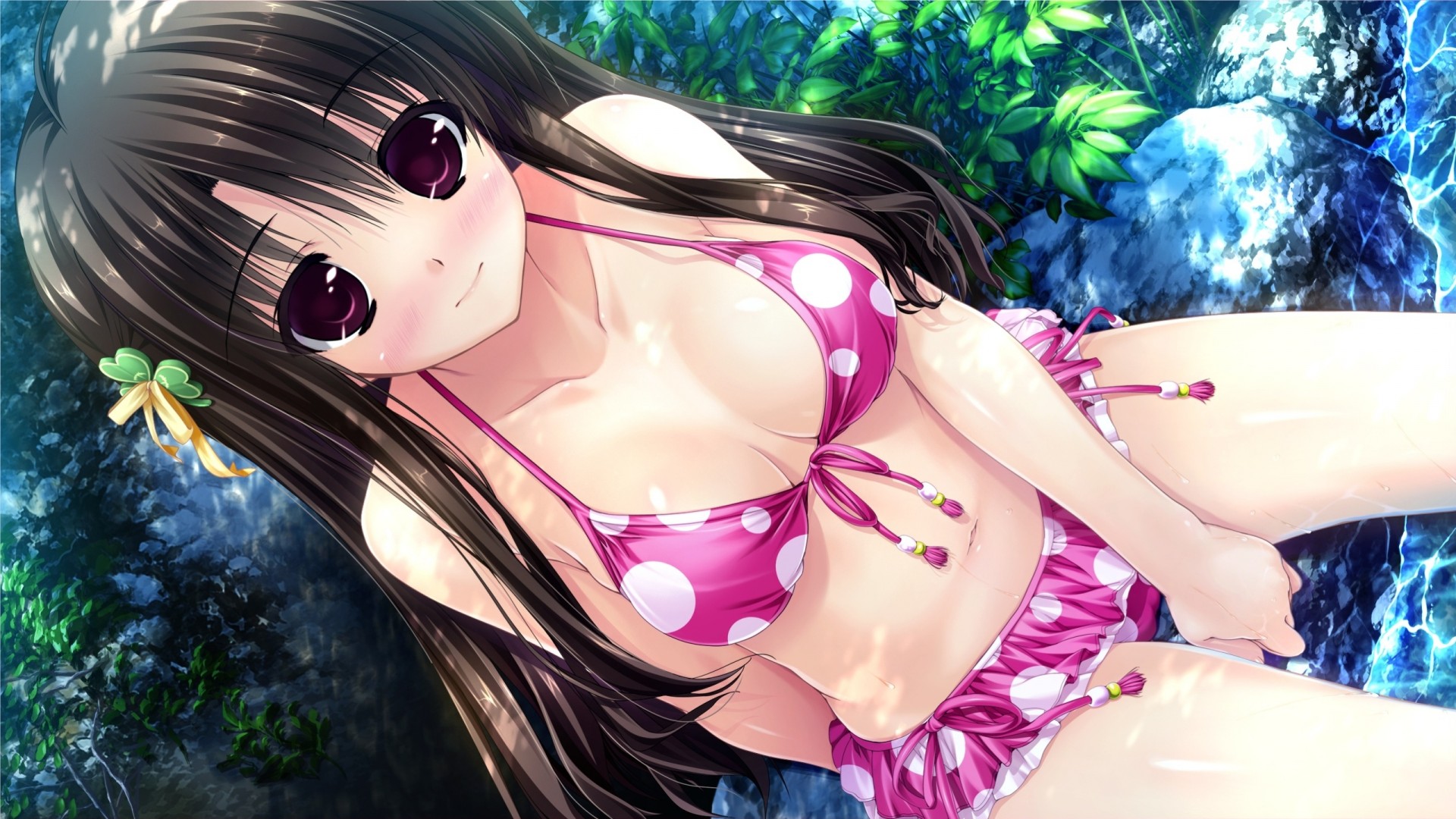 wet blush bikini swimsuit long hair water kugayama konoka