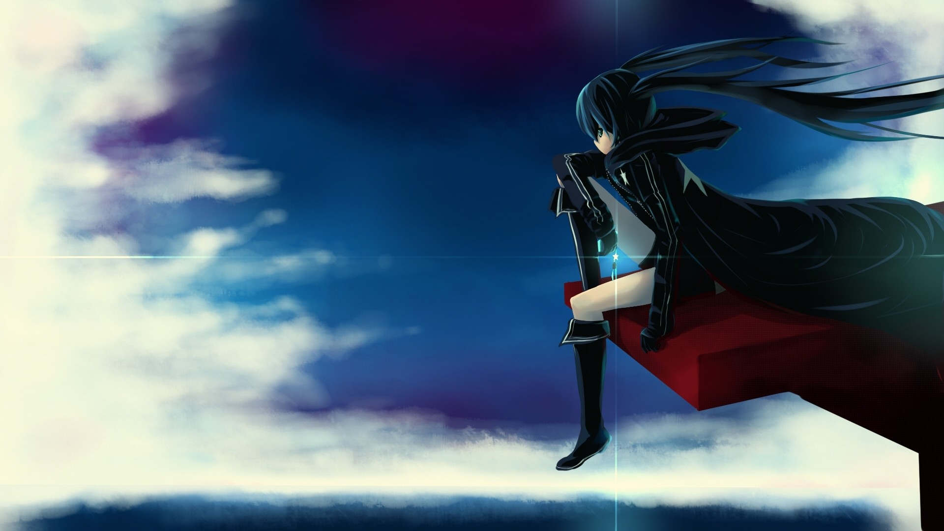 ciel bottes twintails nuages cheveux noirs yeux bleus kuroi mato shorts