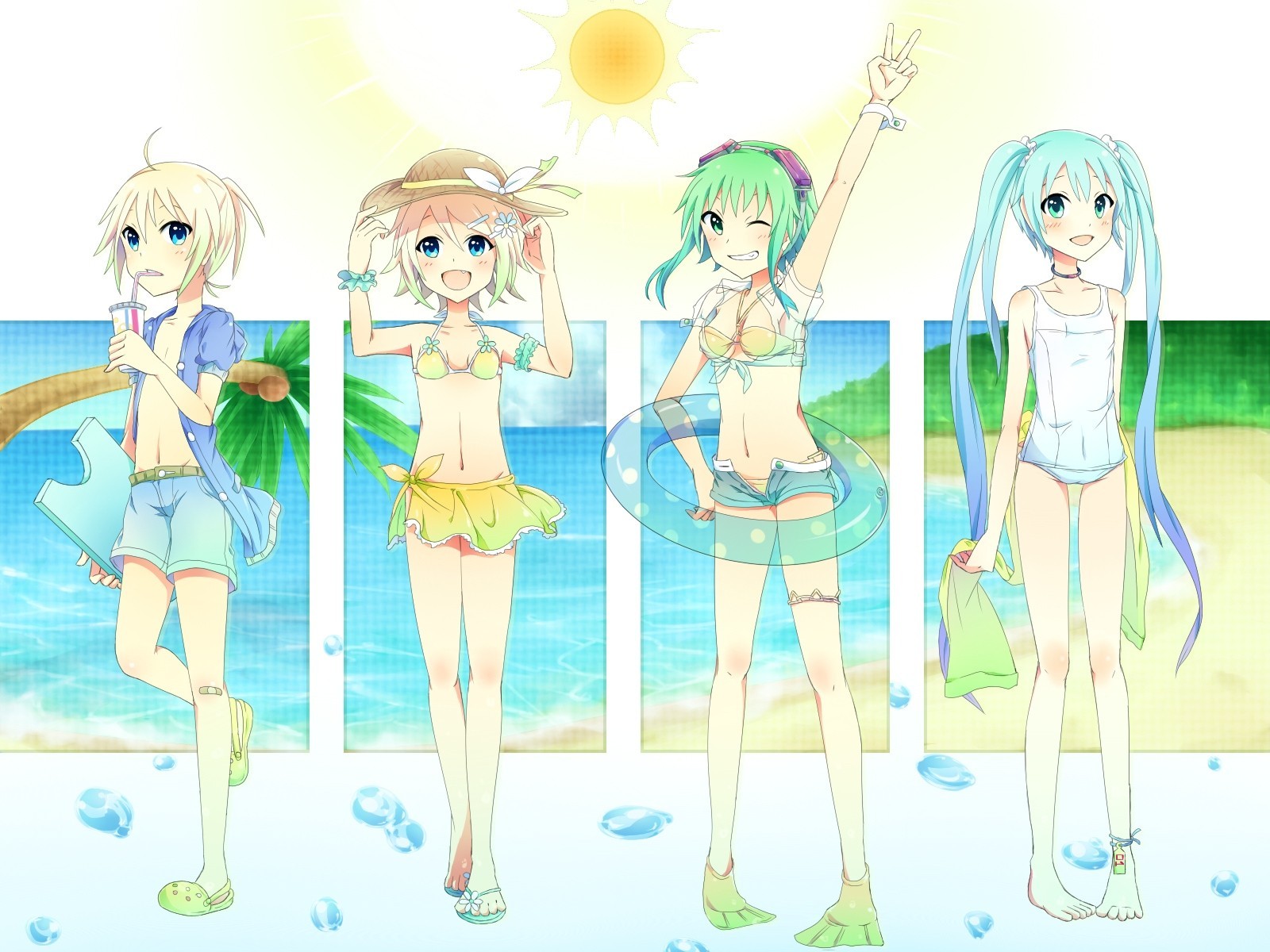 strand kagamine len badeanzug twintails kagamine rin hatsune miku