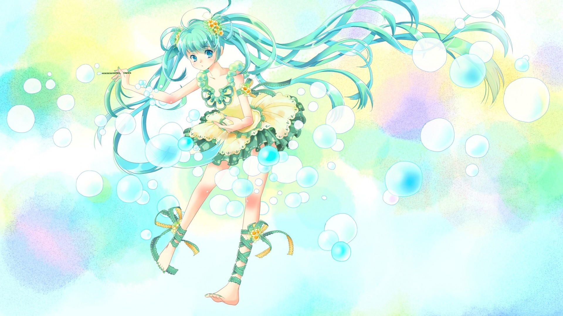 yeux bleus pieds nus bulles twintails s habiller hatsune miku