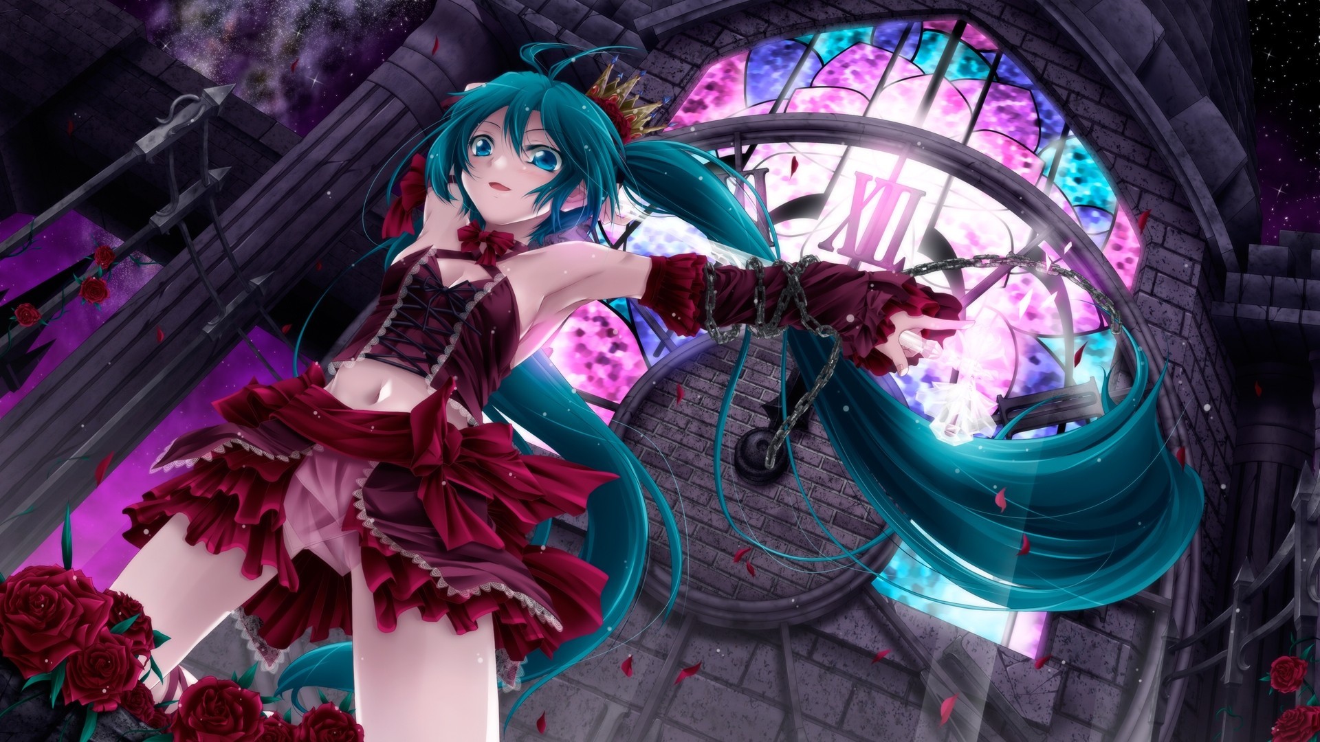 cintas hatsune miku cadenas rosa twintails flores corona