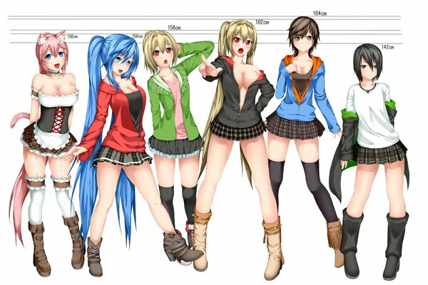 Groupe de filles sexy en jupes courtes. anime