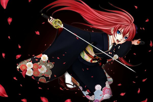 Anime girl in kimono with katana