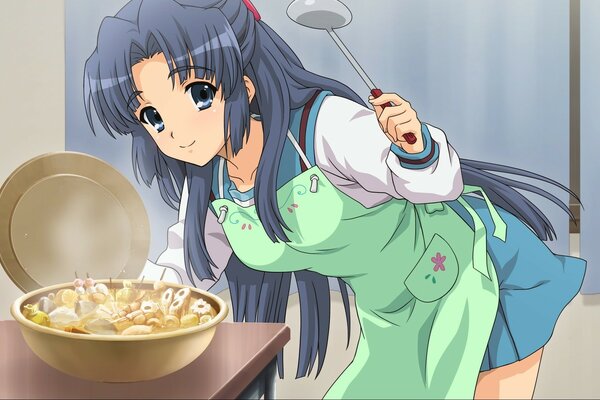 Anime cooks to eat blue-eyed