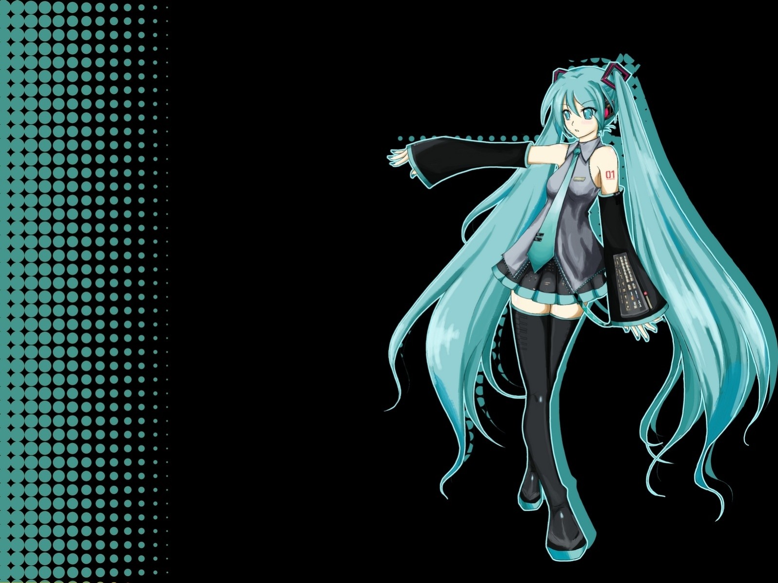 jupe hatsune miku twintails cheveux longs cravate thighhigh