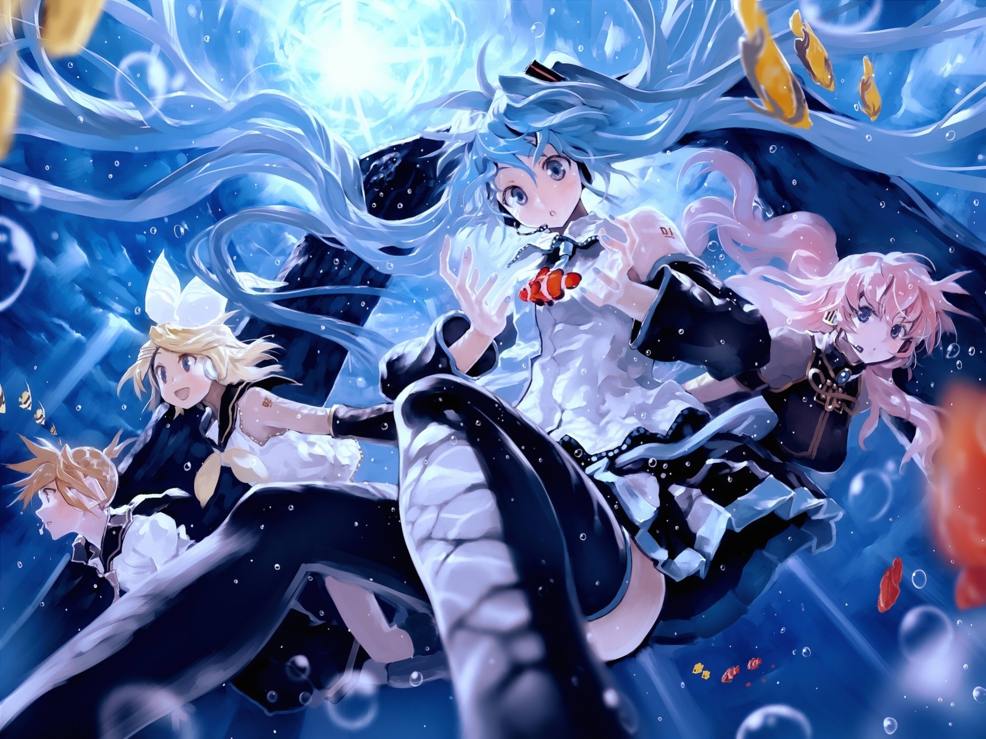 sous-marin poissons bulles kagamine len kagamine rin animaux hatsune miku megurine luka