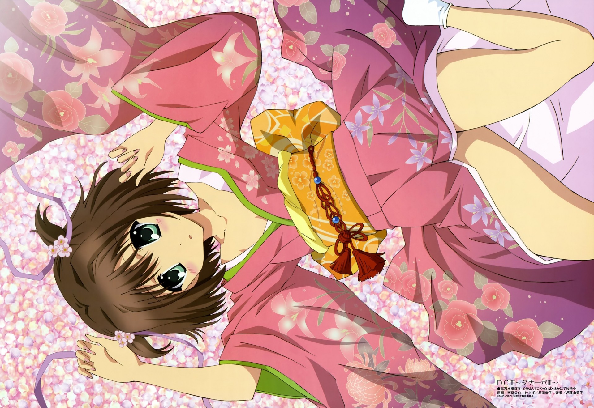 hort hair petals blush japanese clothes kimono flower brown hair