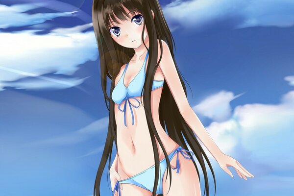 Anime drawing of a girl in a blue bikini