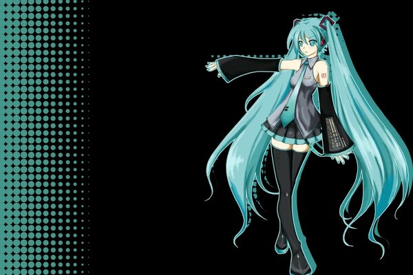 Hatsune Miku con el pelo largo y falda corta