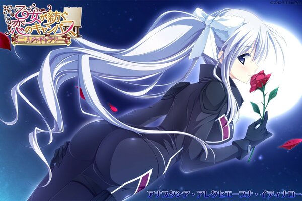 Anime drawing of a girl with long white hair