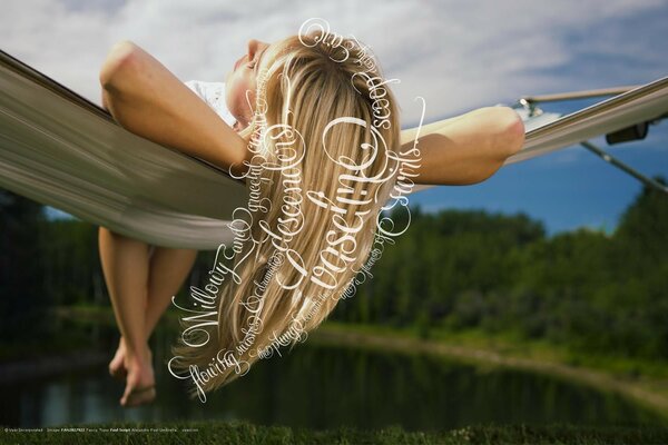 Blonde dreaming on a hammock