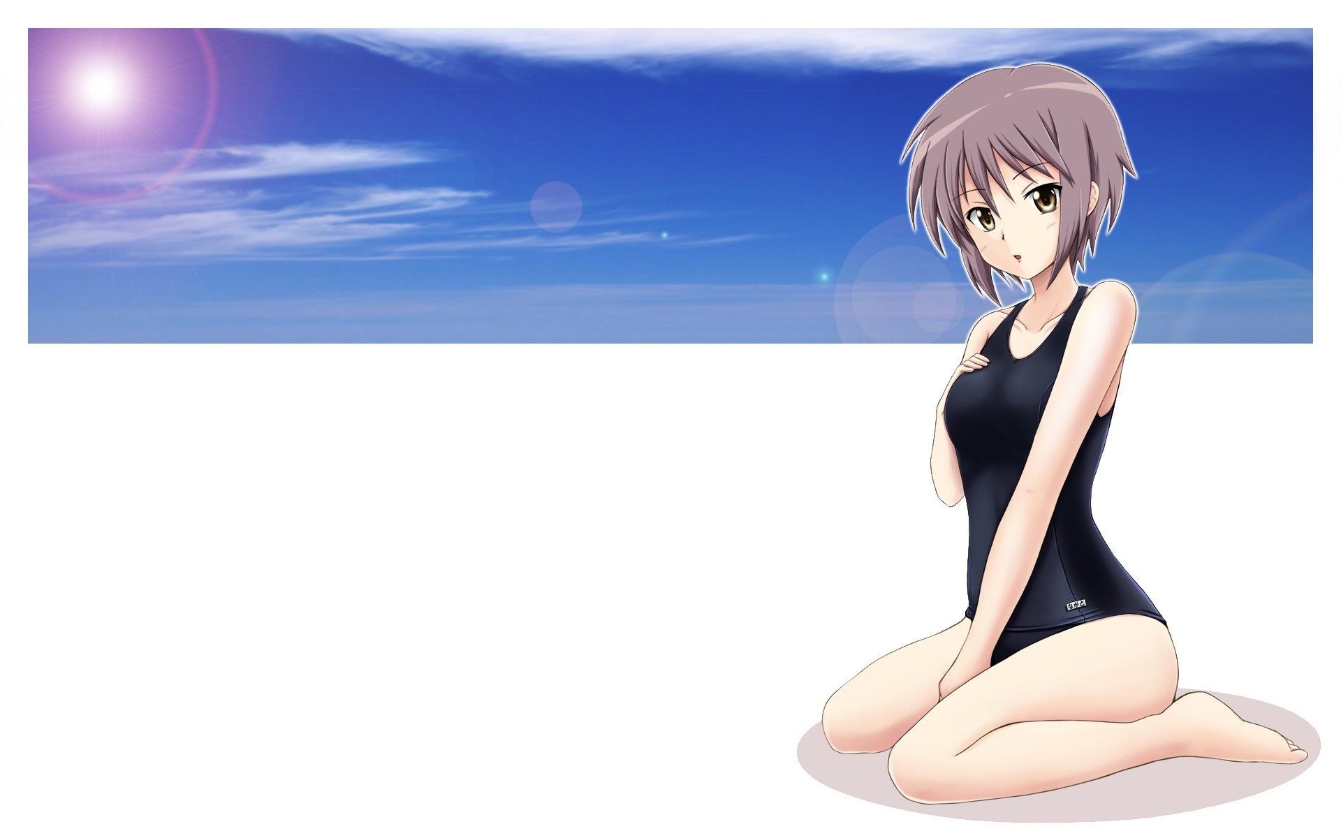 hort hair brown eyes white hair swimsuit nagato yuki