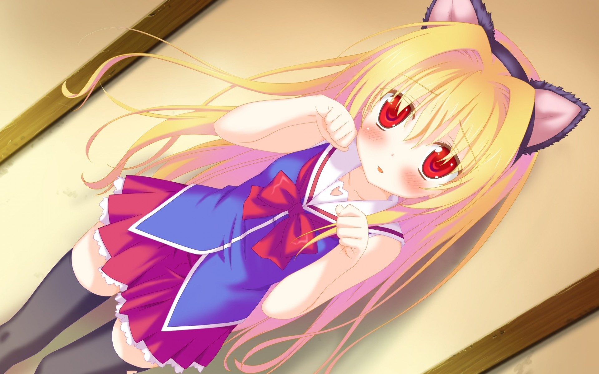 blonde hair blush skirt torment red eyes long hair stockings animal ear