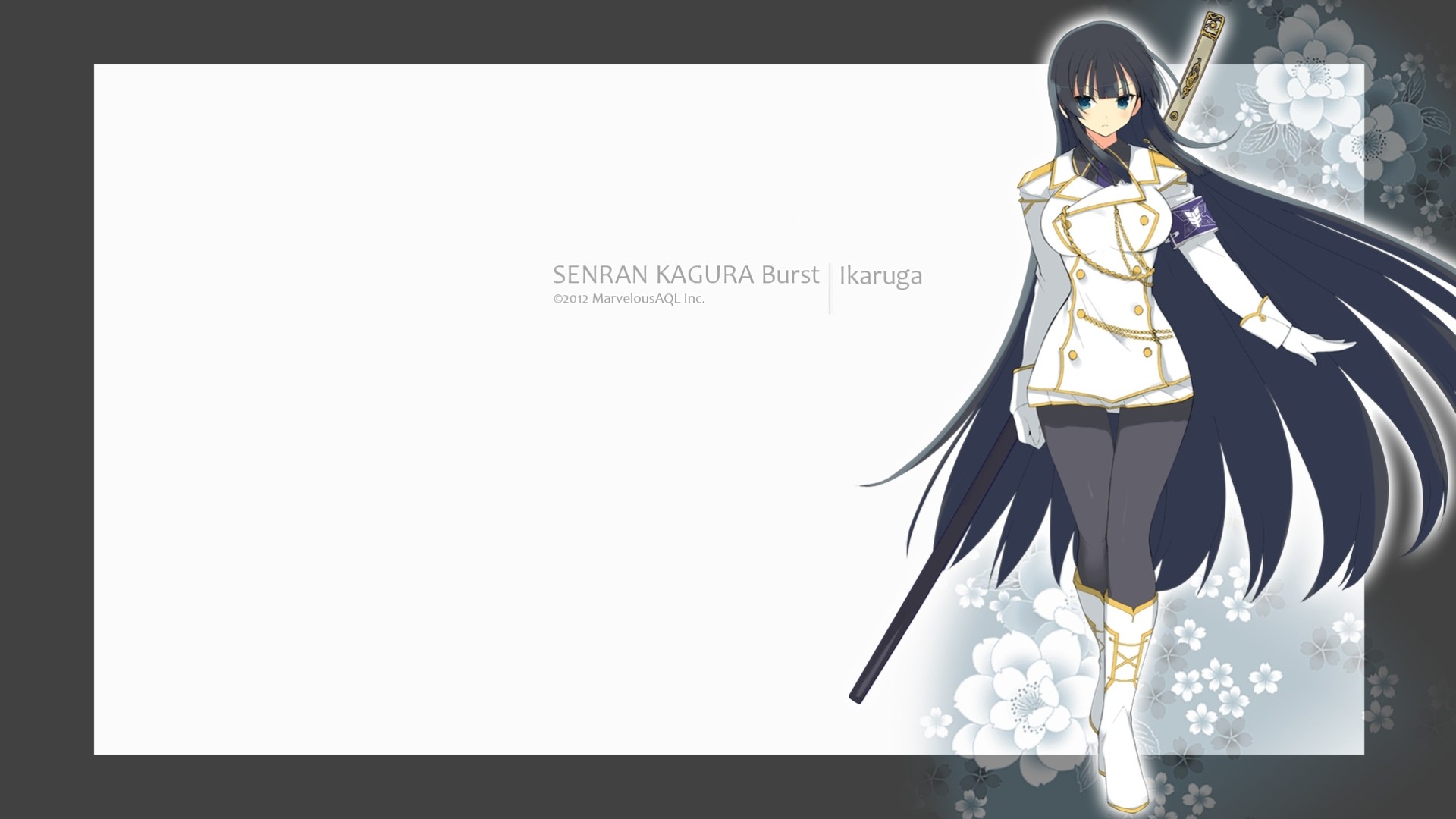 yeux bleus cheveux noirs armes collants cheveux longs uniforme épée ikaruga senran kagura