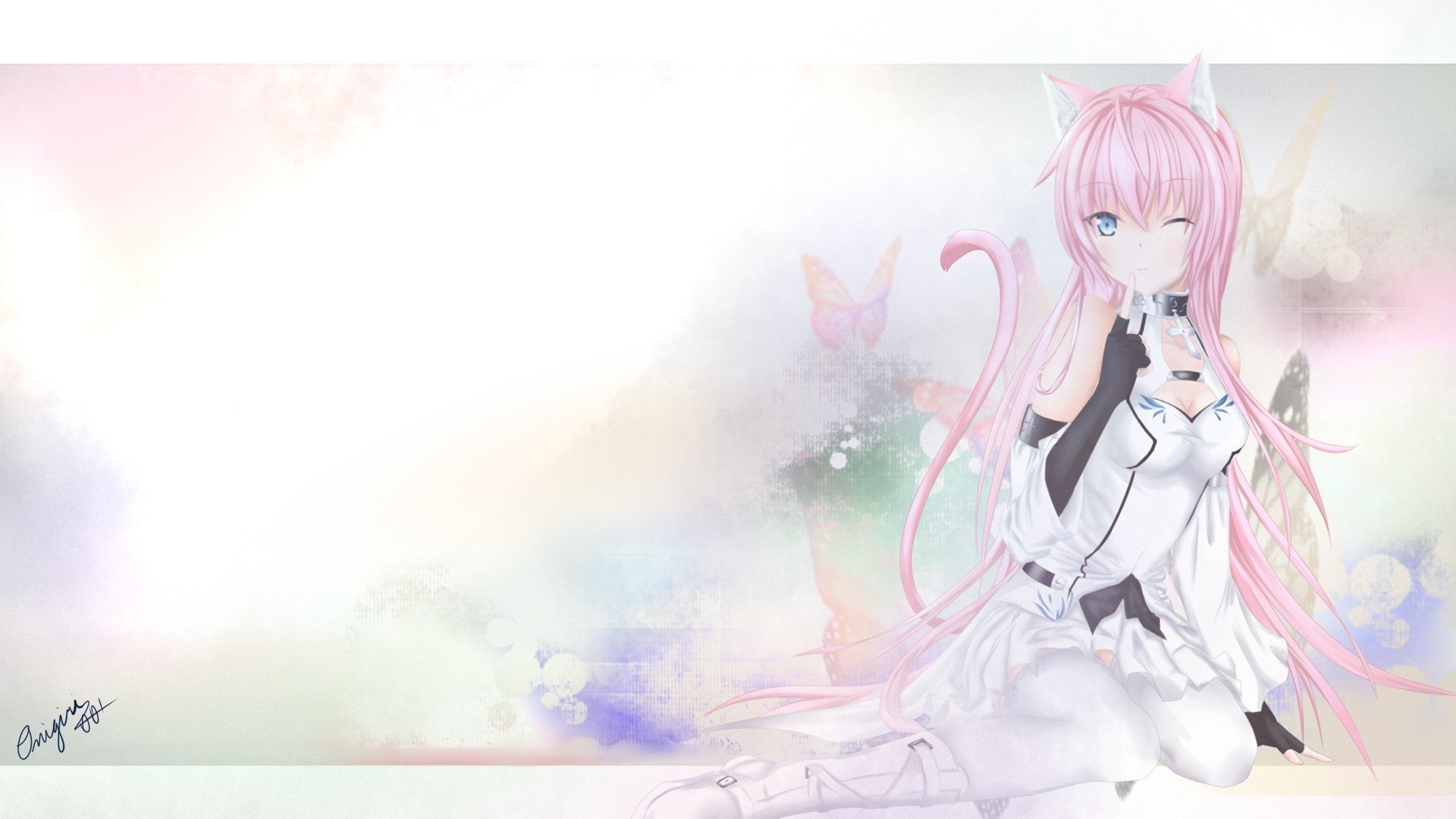 occhi blu capelli rosa retroilluminazione cosplay tagme catgirl orecchie di animale megurine luka coda di cavallo