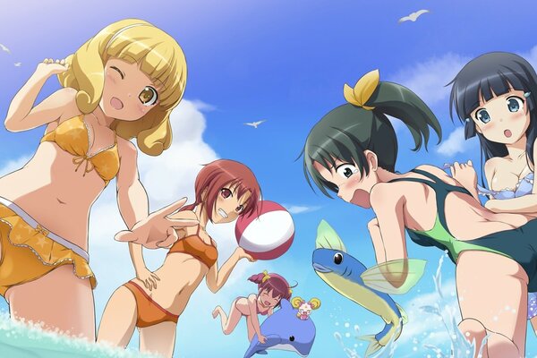 Image d anime, copines en maillot de bain