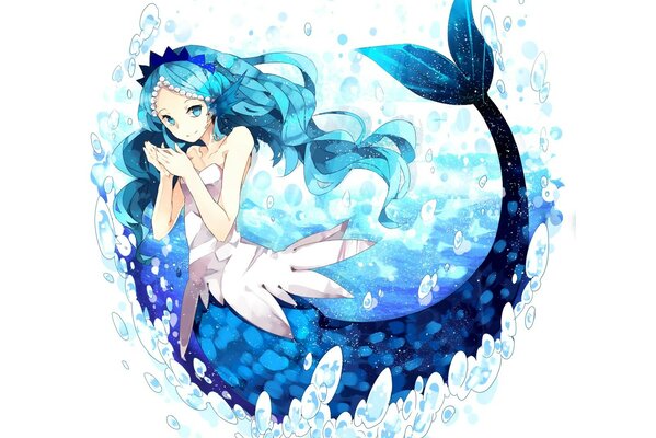 Anime image of a mermaid with blue eyes