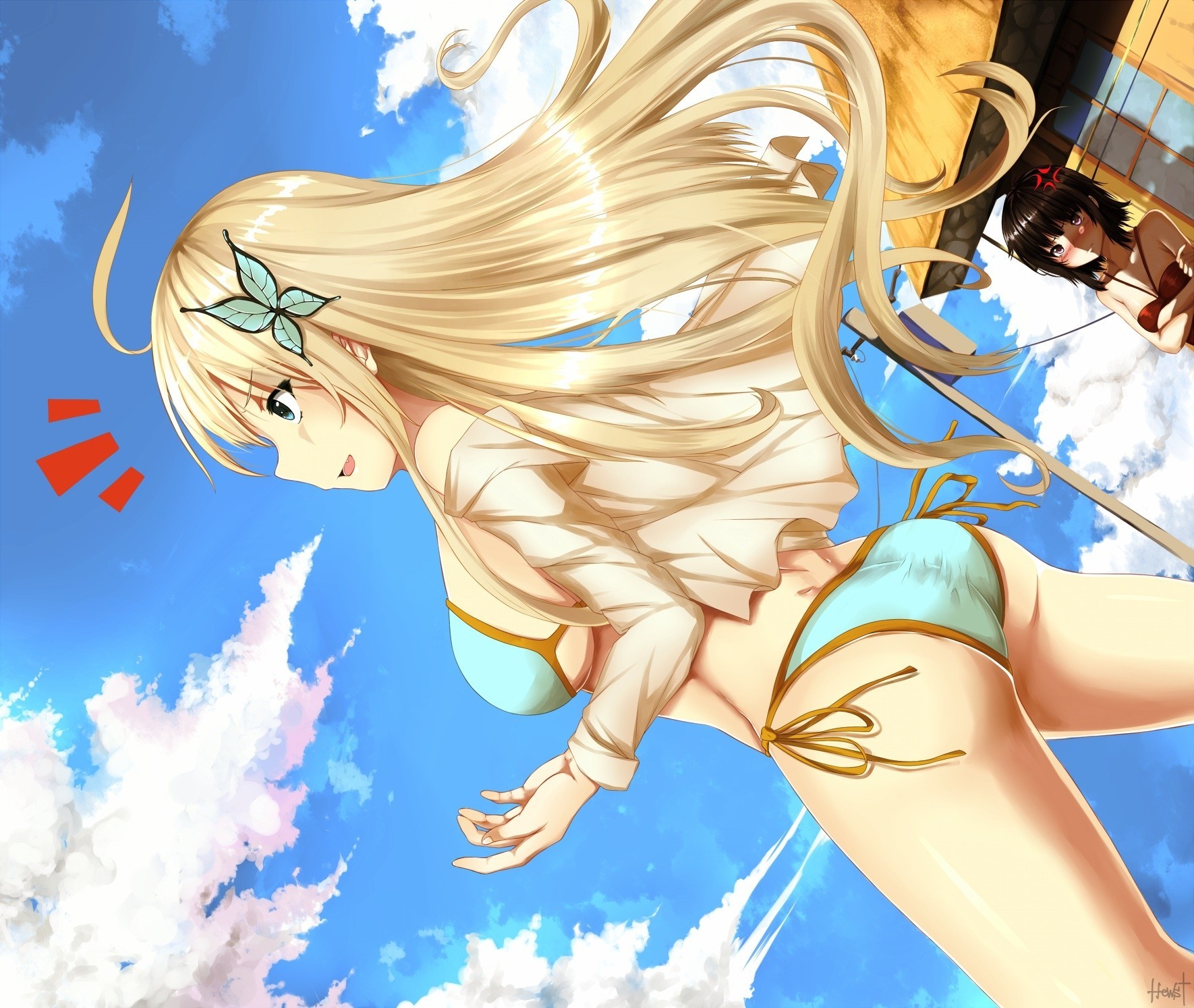 cielo pelo rubio nubes bikini traje de baño pelo largo mikazuki yozora kashiwazaki sena